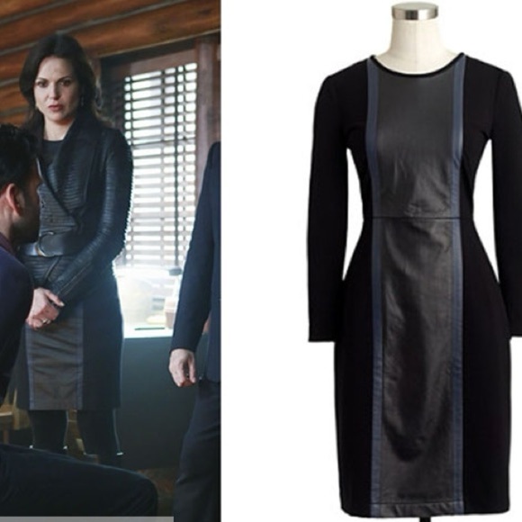 J. Crew Leather Panel Ponte Sheath Dress Long Sleeve Size 4 Small S Black Blue - Picture 1 of 8